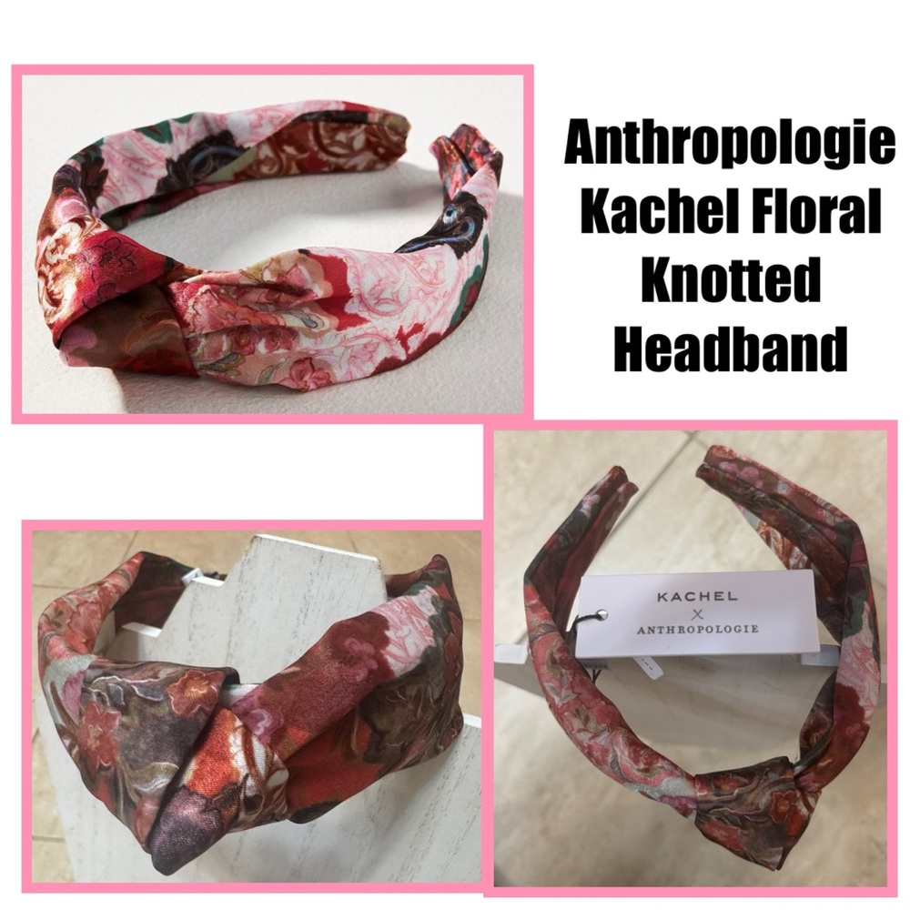Anthropologie Kachel Floral Knotted Headband — Pink, Red, Green, Brown
